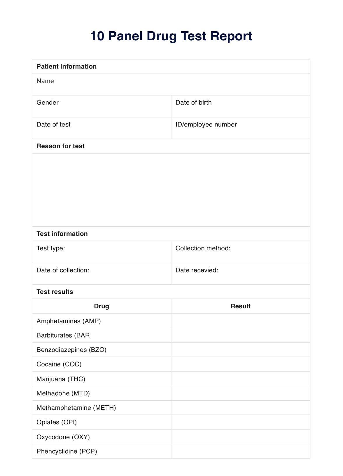 10 Panel Drug Test Report Example Free PDF Download