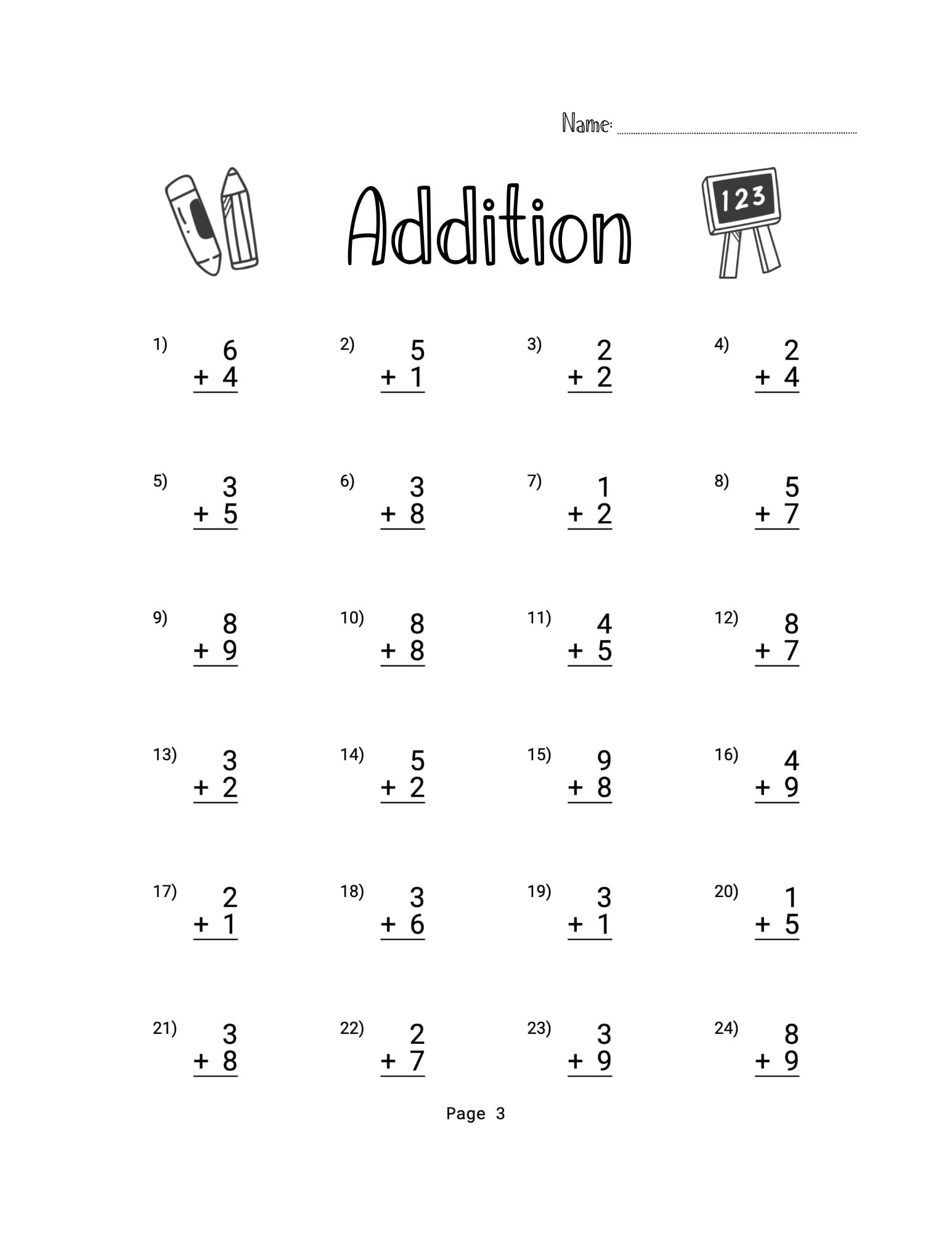 10 Printable Addition Worksheets Numbers 1 9 Answer Key Included Math Worksheets Kids Etsy