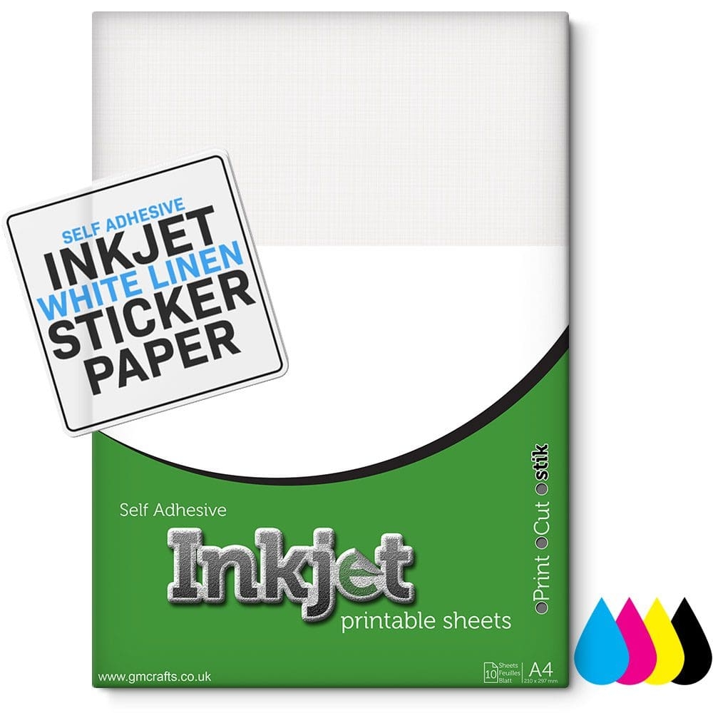 10 X Self Adhesive A4 Inkjet Printable Matt Linen Paper GM Crafts