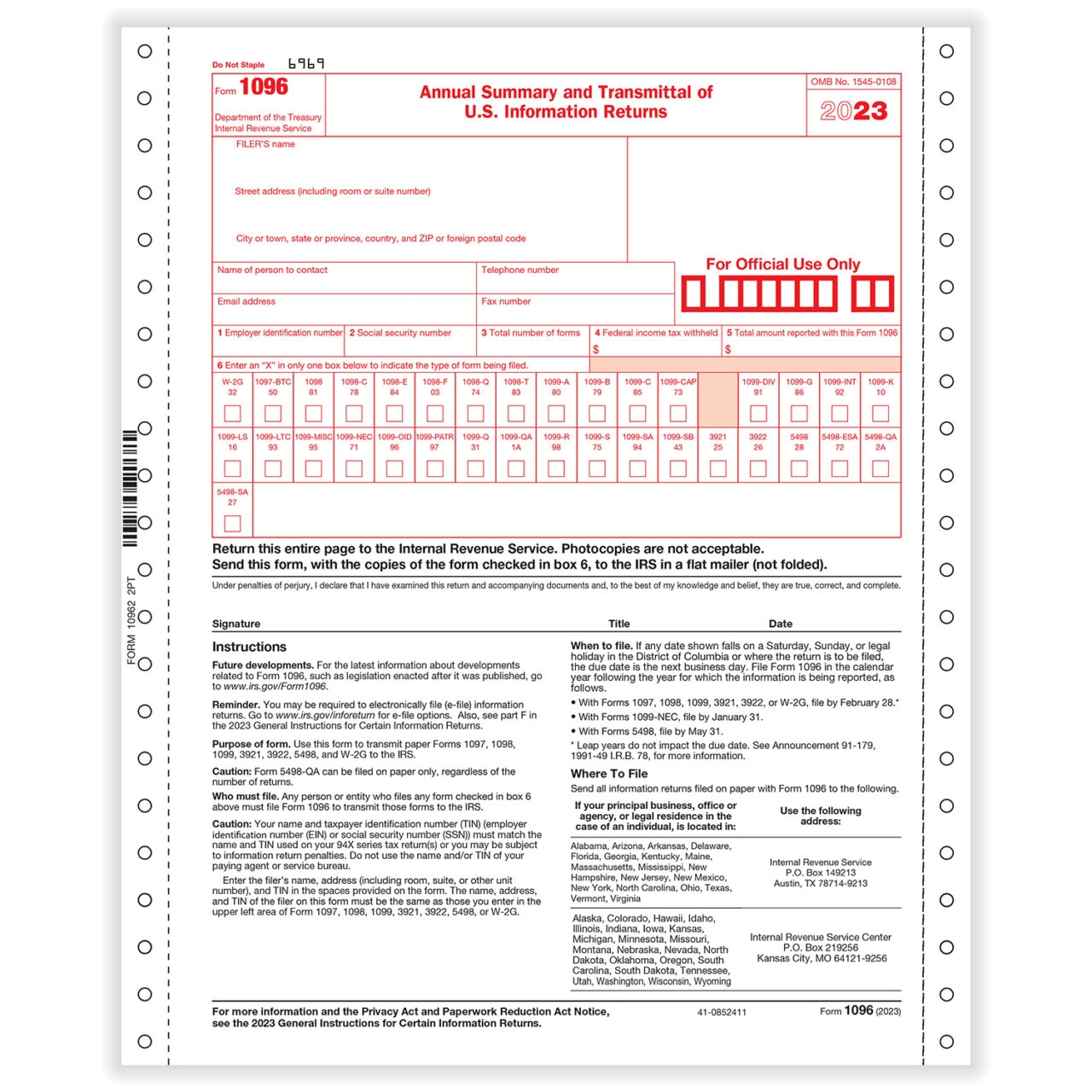 1096 2 Part 1 Wide Annual Summary Transmittal Continuous 1096 Forms Fulfillment