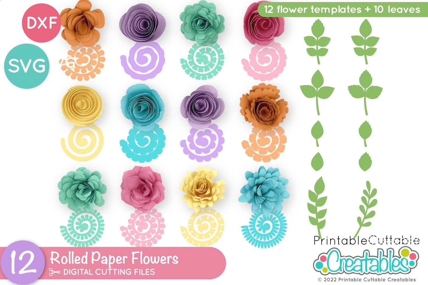 12 Rolled Paper Flowers SVG Templates