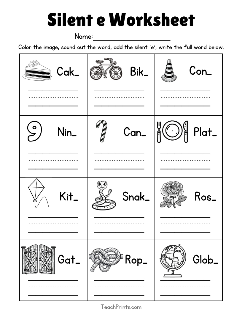 13 Silent E Worksheets Free PDF Printables Teach Prints