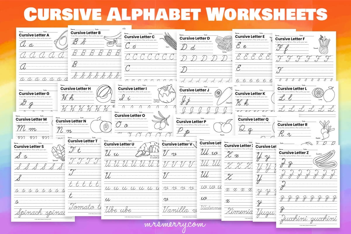 26 Cursive Alphabet Writing Worksheets From A To Z Mrs Merry