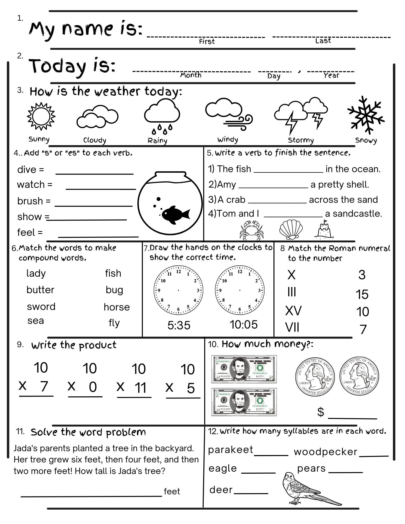 2nd Grade Summer Review Worksheets Printable End Of Year Cumulative Review Before 3rd Grade Morning Work No Prep Etsy