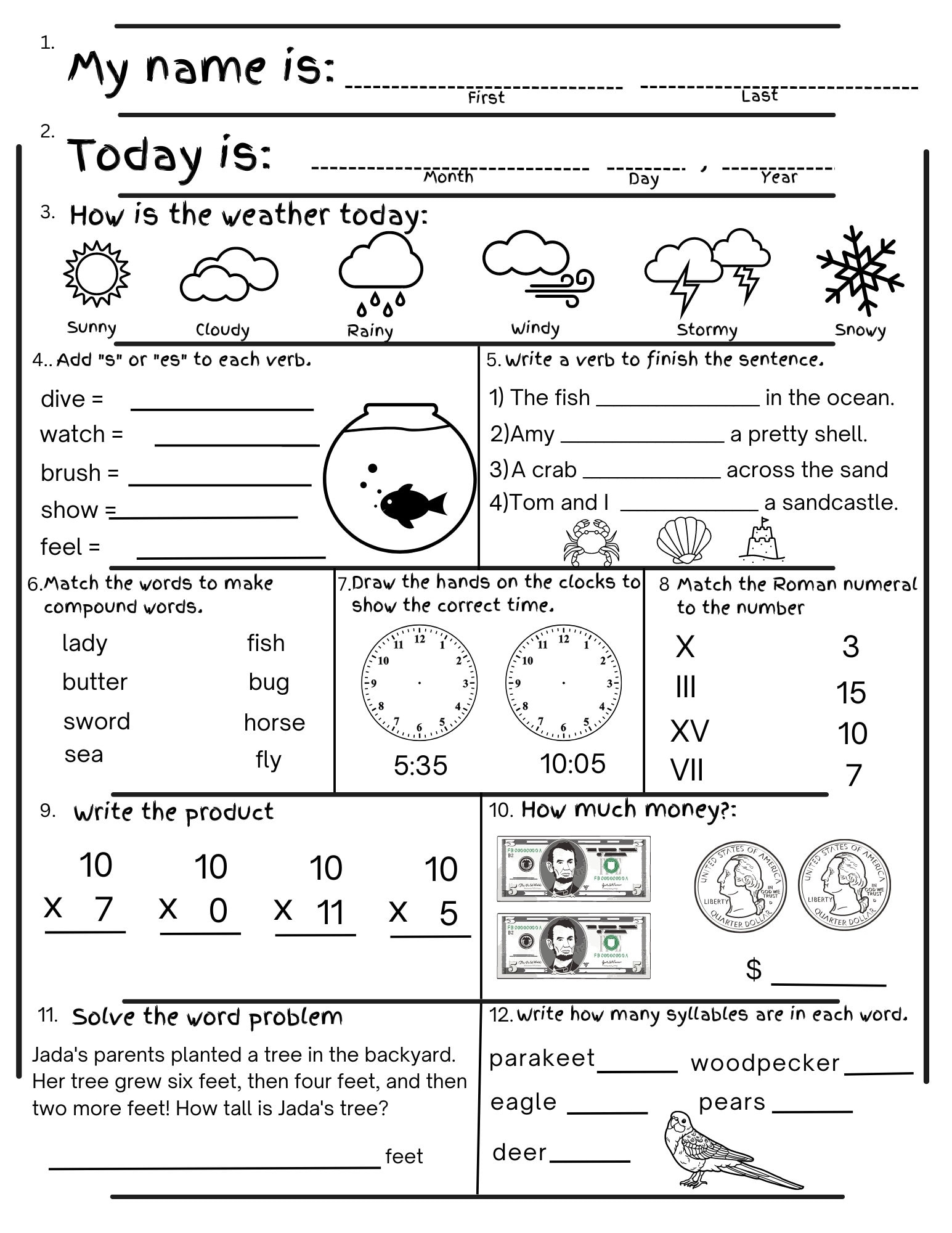 2nd Grade Summer Review Worksheets Printable End Of Year Cumulative Review Before 3rd Grade Morning Work No Prep Etsy