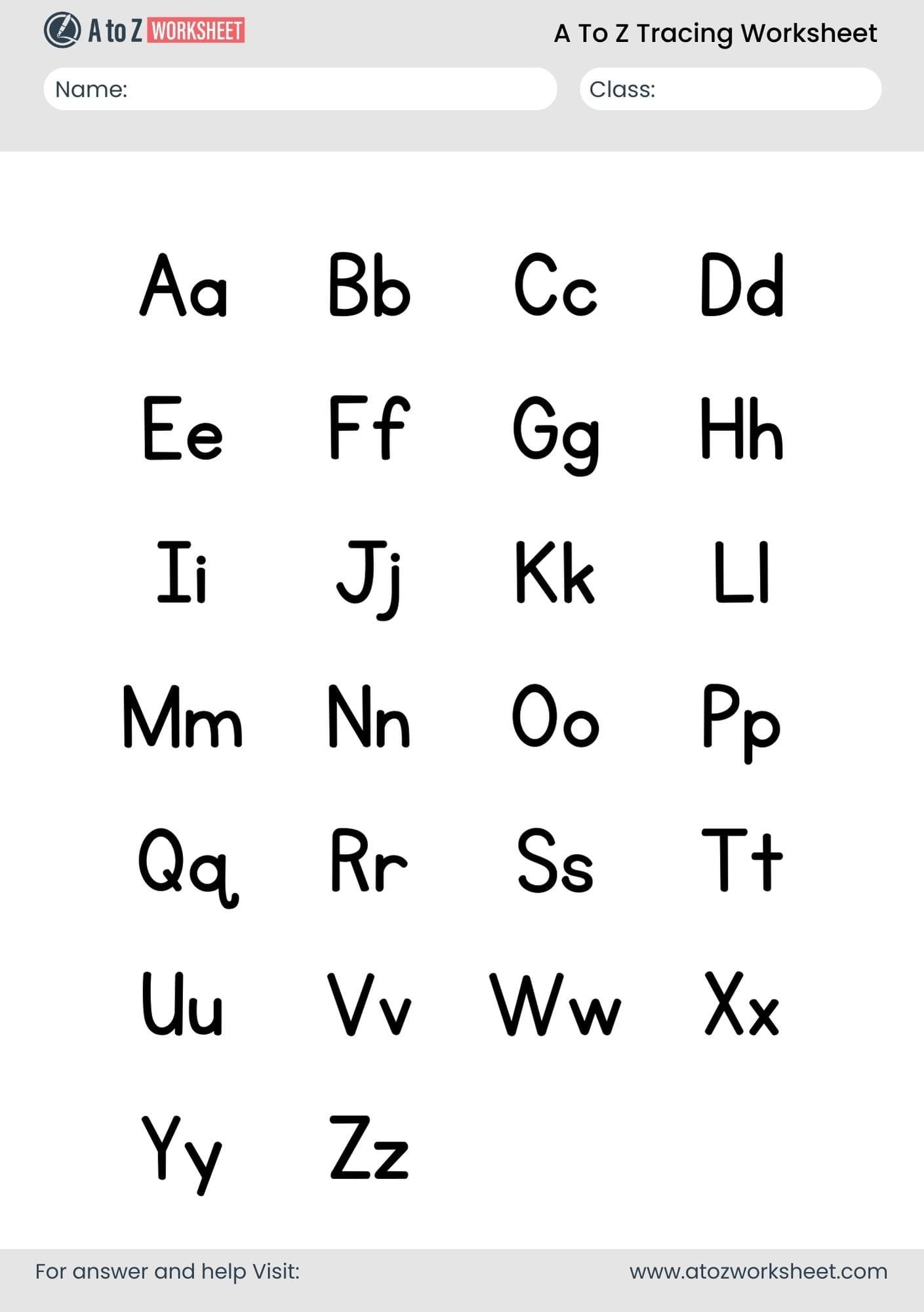 31 A To Z Alphabet Worksheets PDF Free Tracing Printable Set For Kids A To Z Worksheet