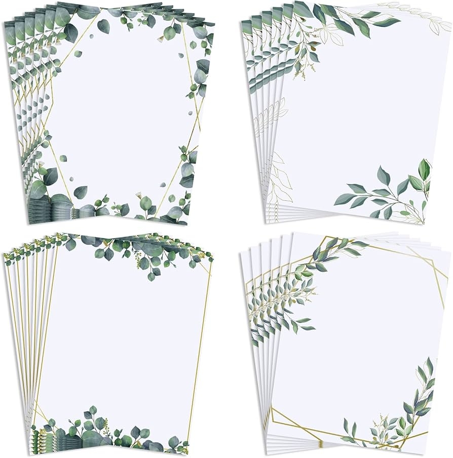 48 Sheets Paper Stationery Decorative Design Printer Paper Sheet Theme Green Border Design Writing Stationery Printing Paper 8 5 X 11 Inch For Office School Wedding Home Supplies Eucalyptus Amazon de Stationery Office Supplies