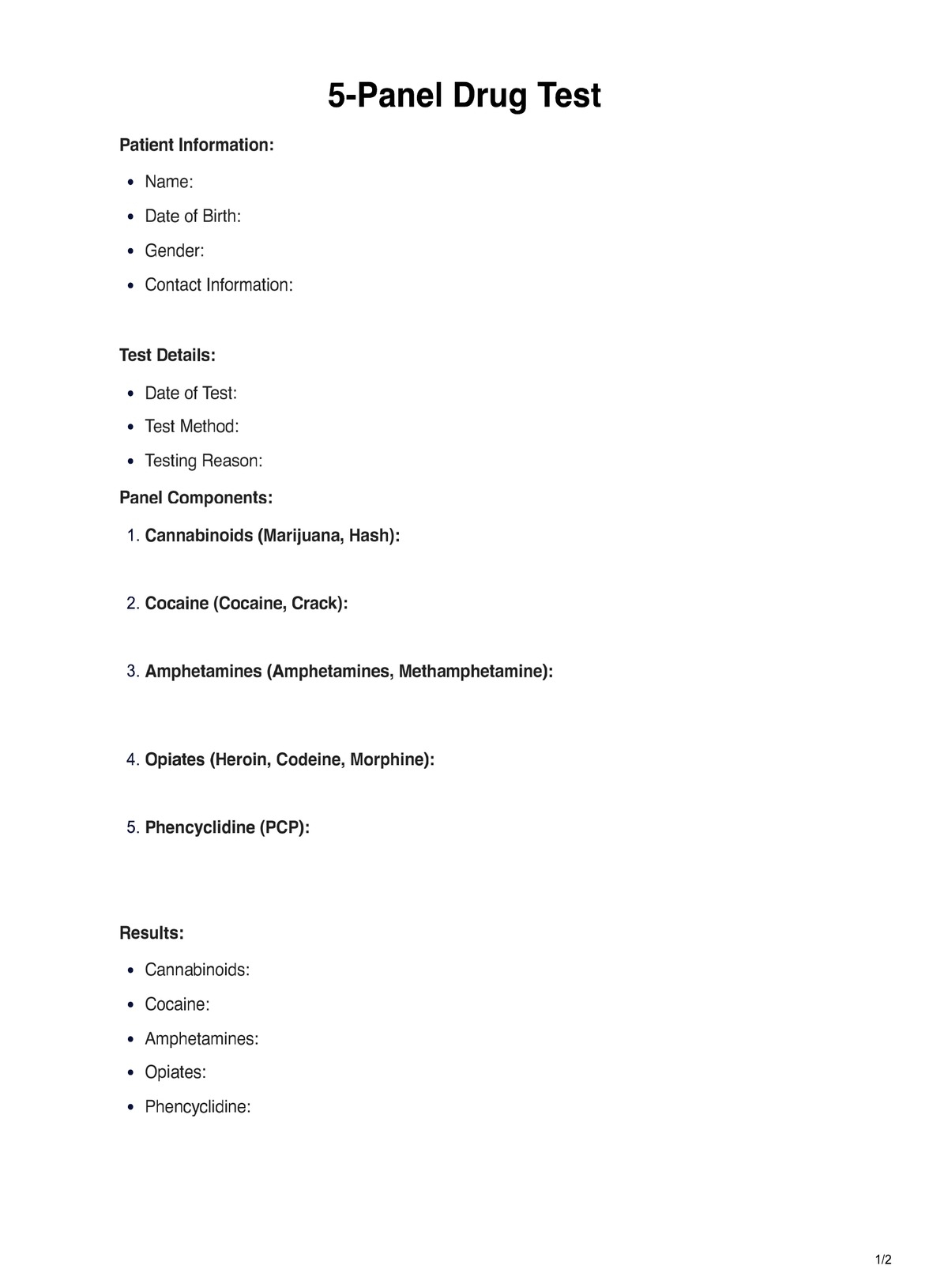 5 Panel Drug Test Example Free PDF Download