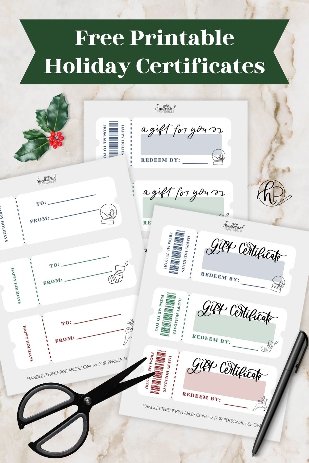 6 Free Printable Christmas Gift Certificate Templates Hand Lettered Printables