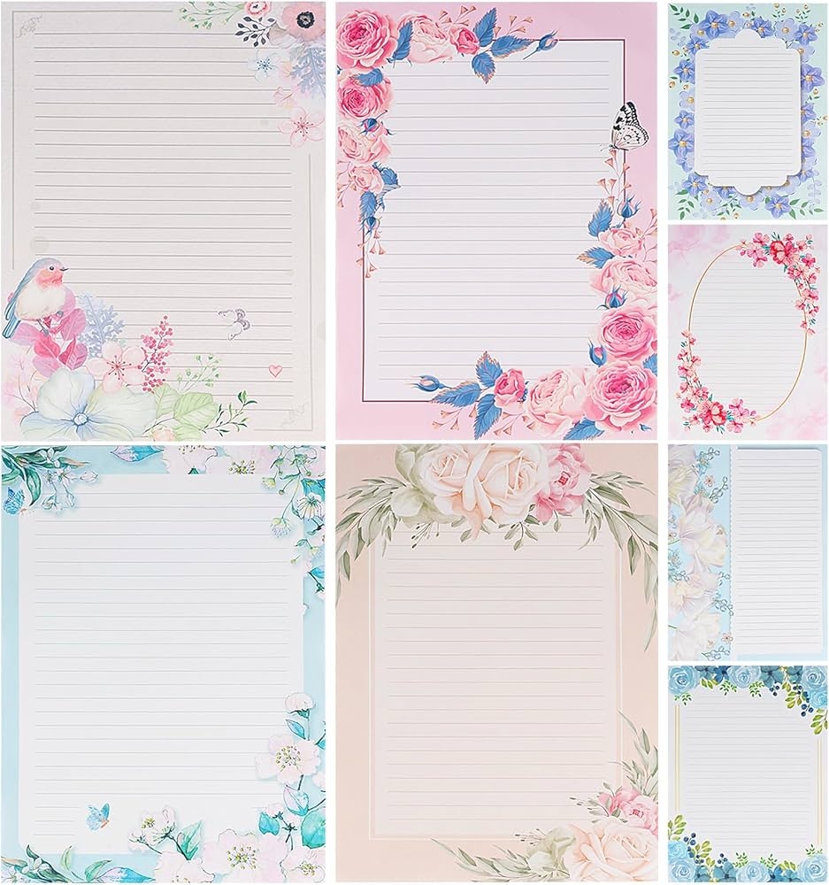 64Pcs Flower Stationary Paper Lined 8 5x11 Lined Stationary Writing Paper Fancy Paper For Letters Cute Coloured Lined Paper For Writing Poem Scrapbook Crafts Wedding Invitation Printing Supplies Amazon de Stationery Office
