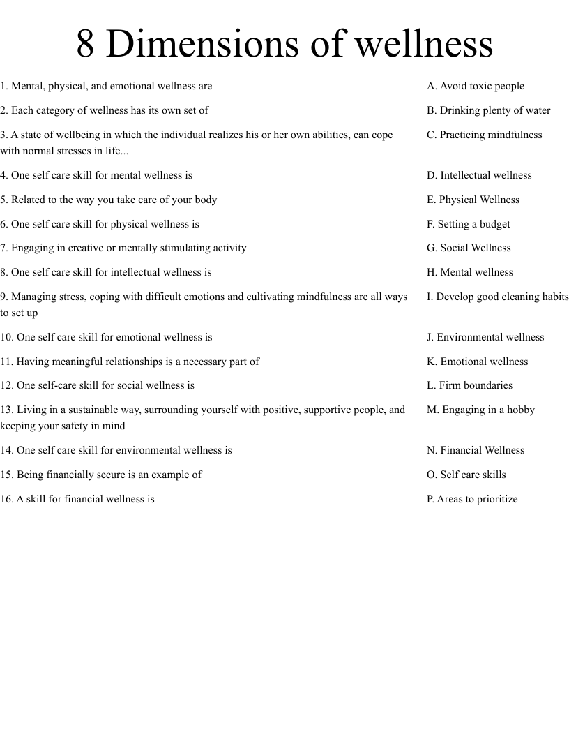 8 Dimensions Of Wellness Worksheet WordMint