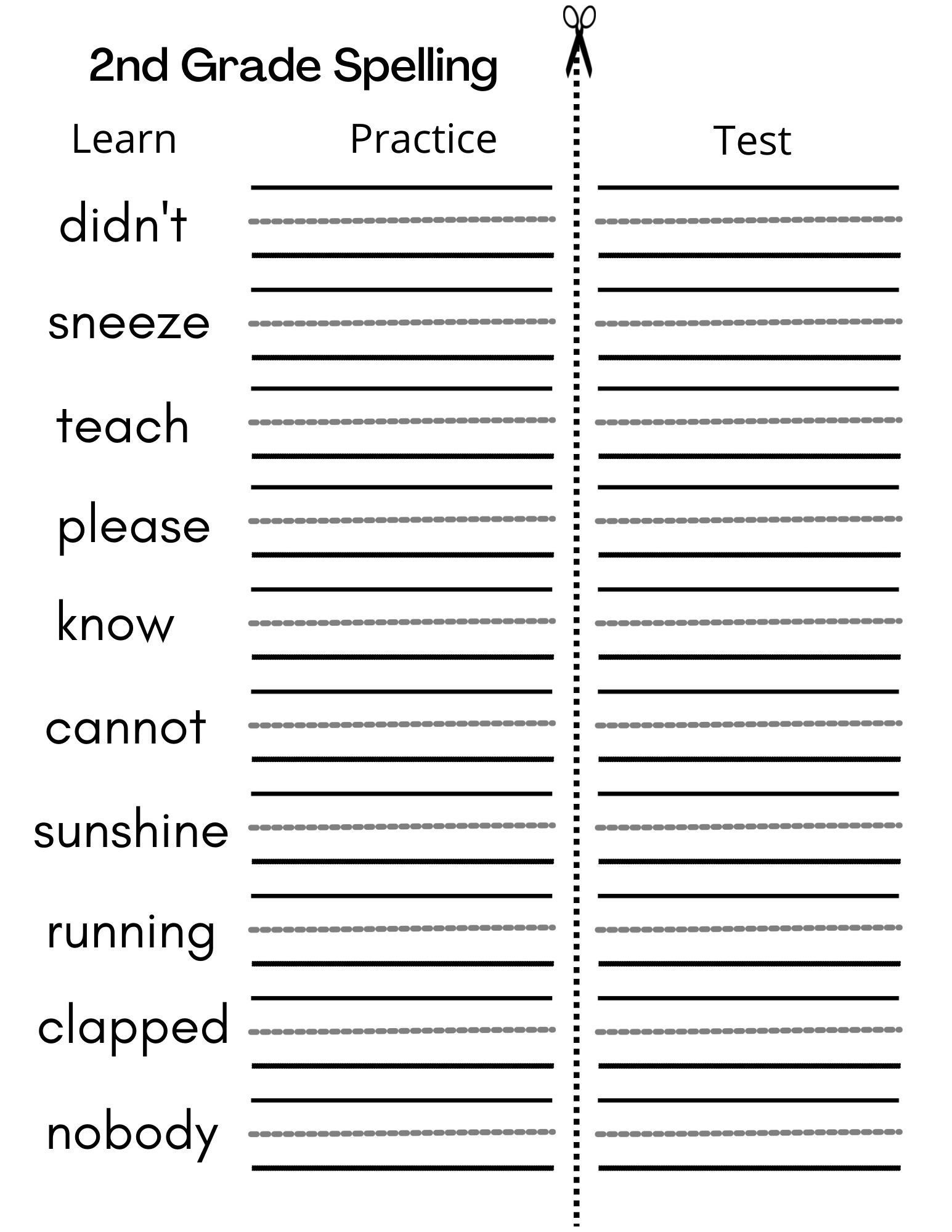 8 Printable Second Grade Writing Spelling Worksheets Spelling Test Etsy UK