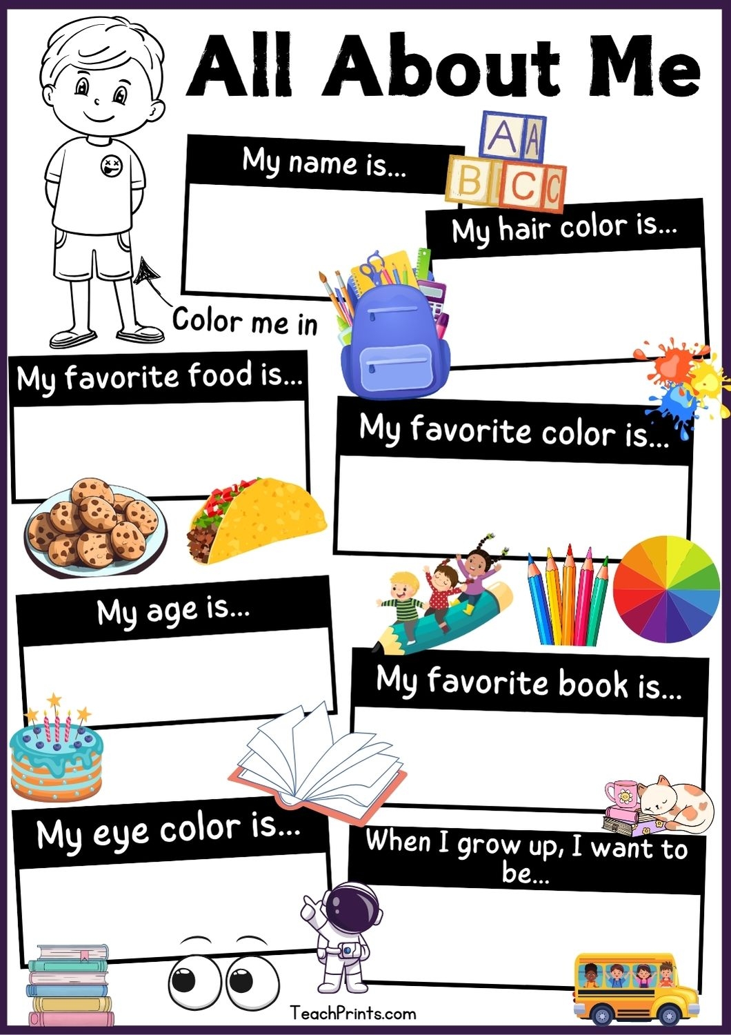 9 Free All About Me Worksheets Printables Teach Prints