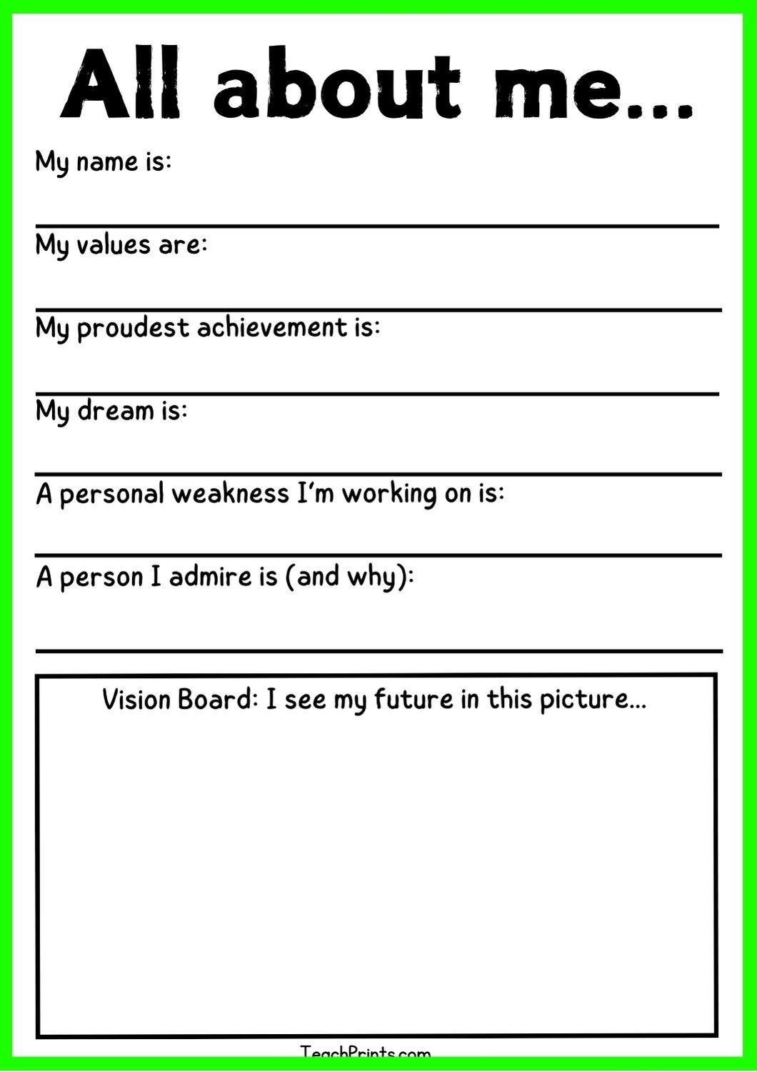 Free Printable All About Me Worksheet For Adults