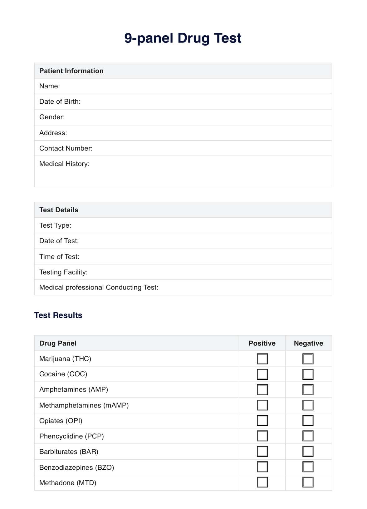 9 panel Drug Test Example Free PDF Download