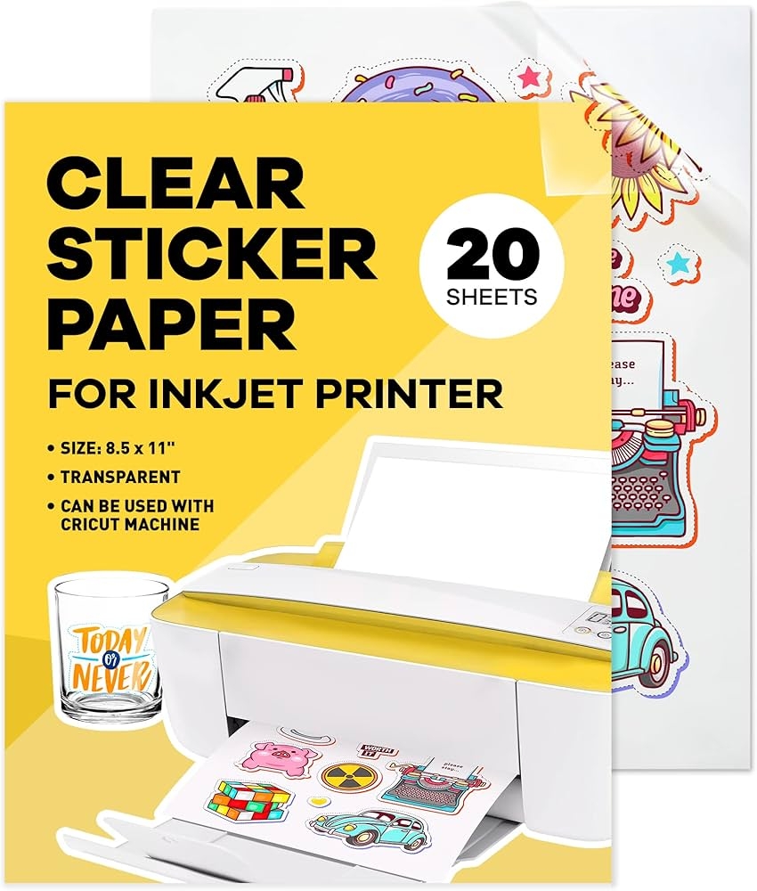 90 Clear Inkjet Sticker Paper 20 Sheets 8 5 X 11 Letter Size Clear Glossy Printable Vinyl Water Resistant Easy To Use For Creative Amazon de Stationery Office Supplies