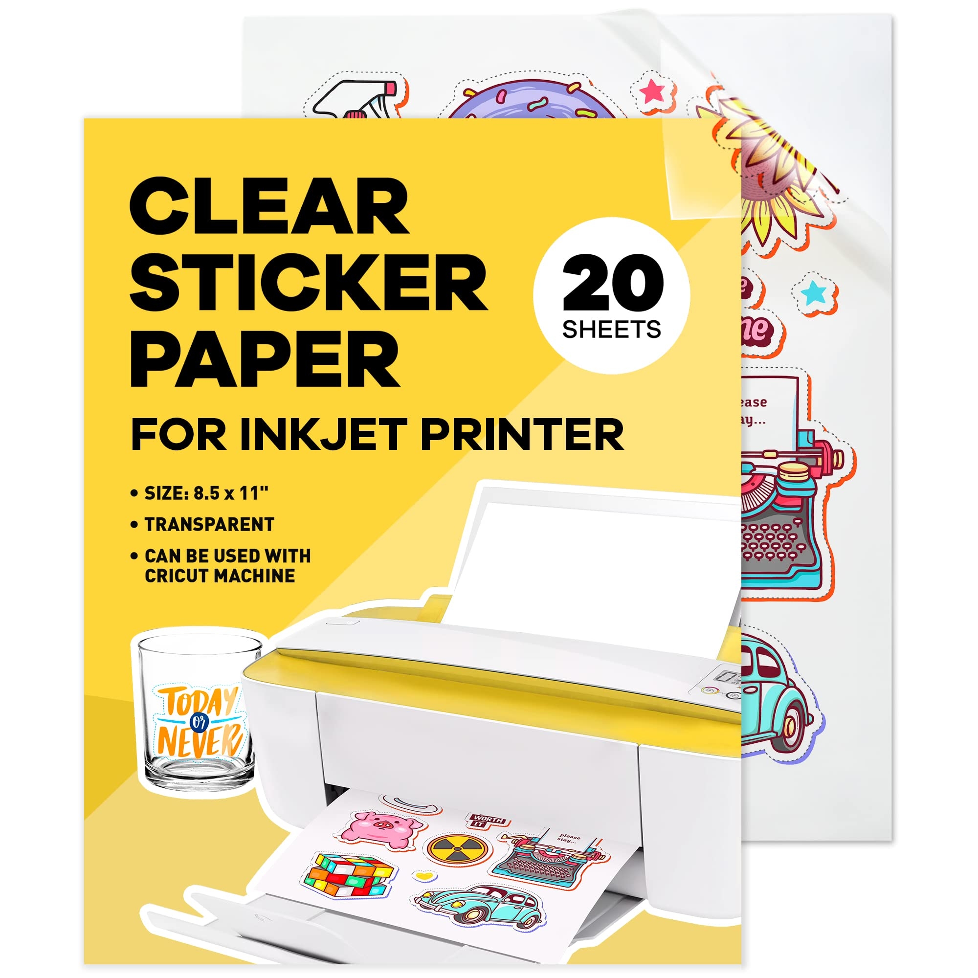 90 Clear Inkjet Sticker Paper 20 Sheets 8 5 X 11 Letter Size Clear Glossy Printable Vinyl Water Resistant Easy To Use For Creative Amazon de Stationery Office Supplies
