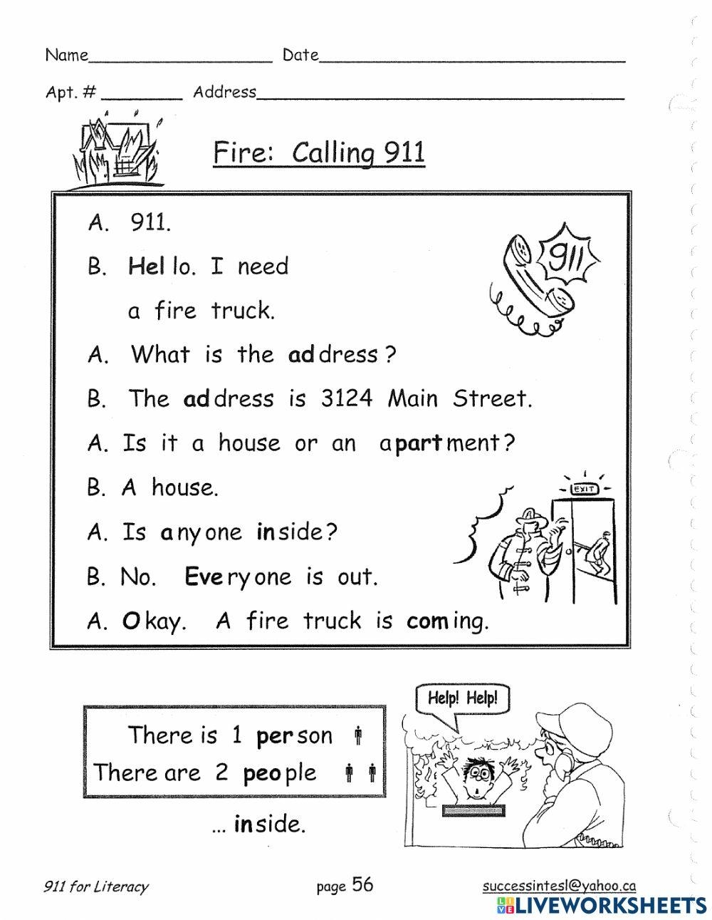 911 Is For Emergency Worksheet For 1st 2nd Grade Lesson Planet Worksheets Library