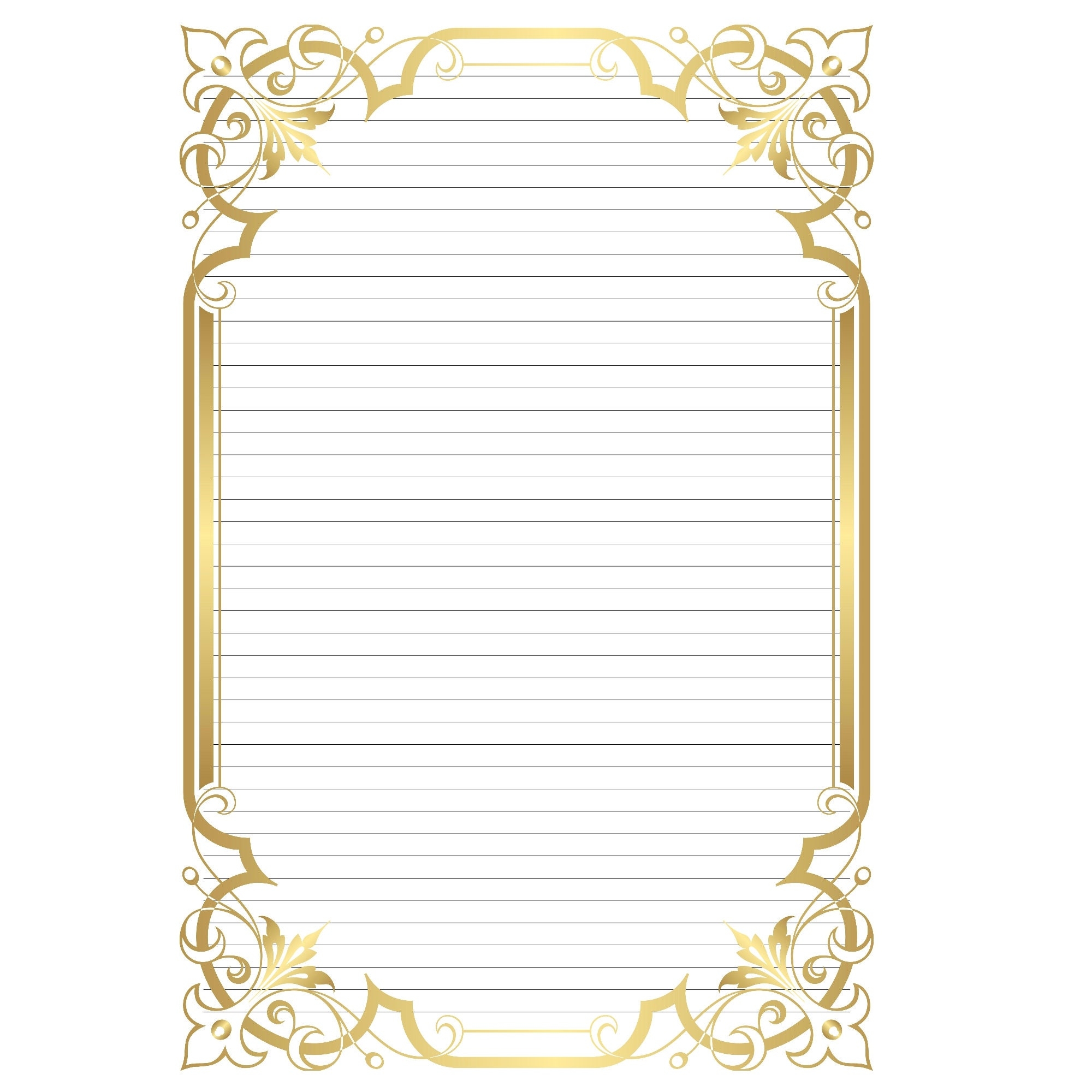 A4 Lined Printable Paper Instant Download Gold Border 20s Themed Etsy UK