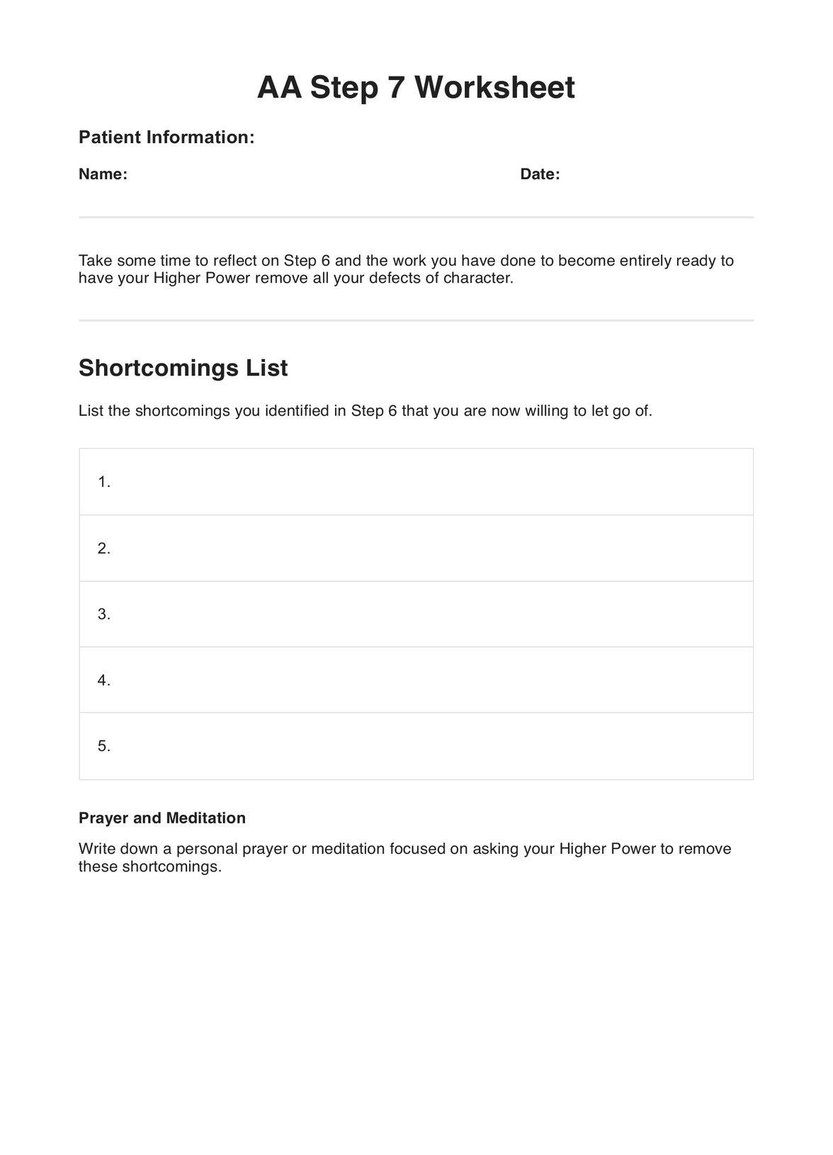 Printable Aa 4th Step Worksheets