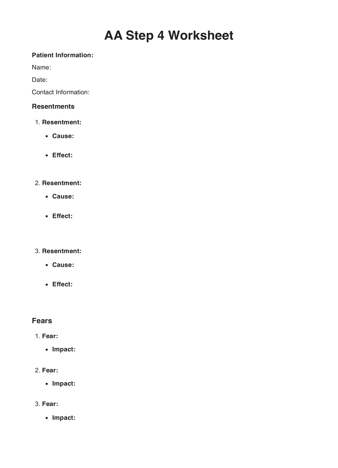 AA Step 4 Worksheets Example Free PDF Download