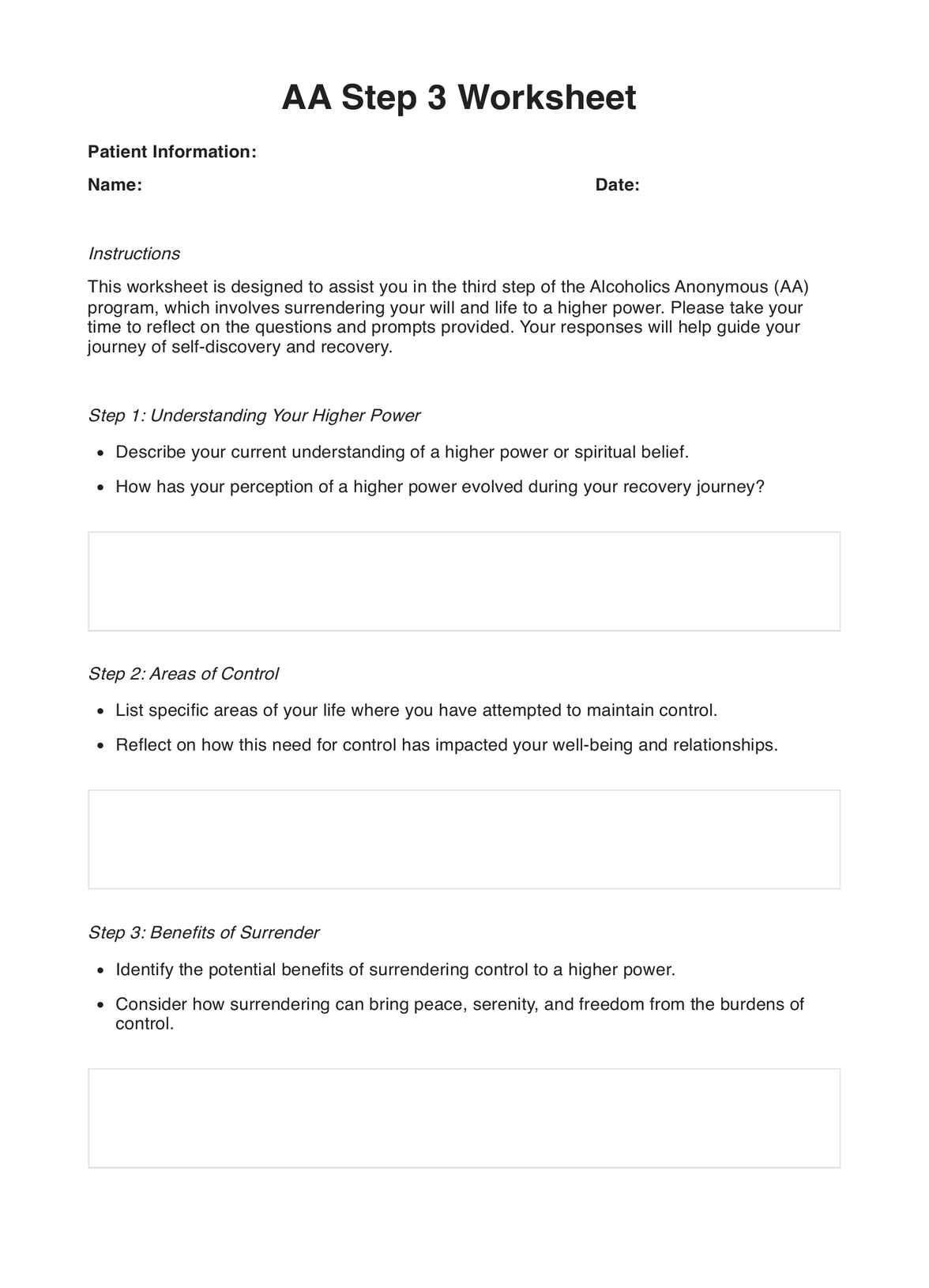 AA Step 6 Worksheets Example Free PDF Download