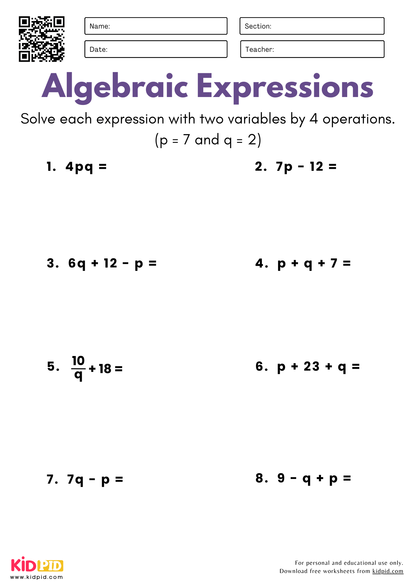 Algebra Worksheets For Grade 5 Kidpid