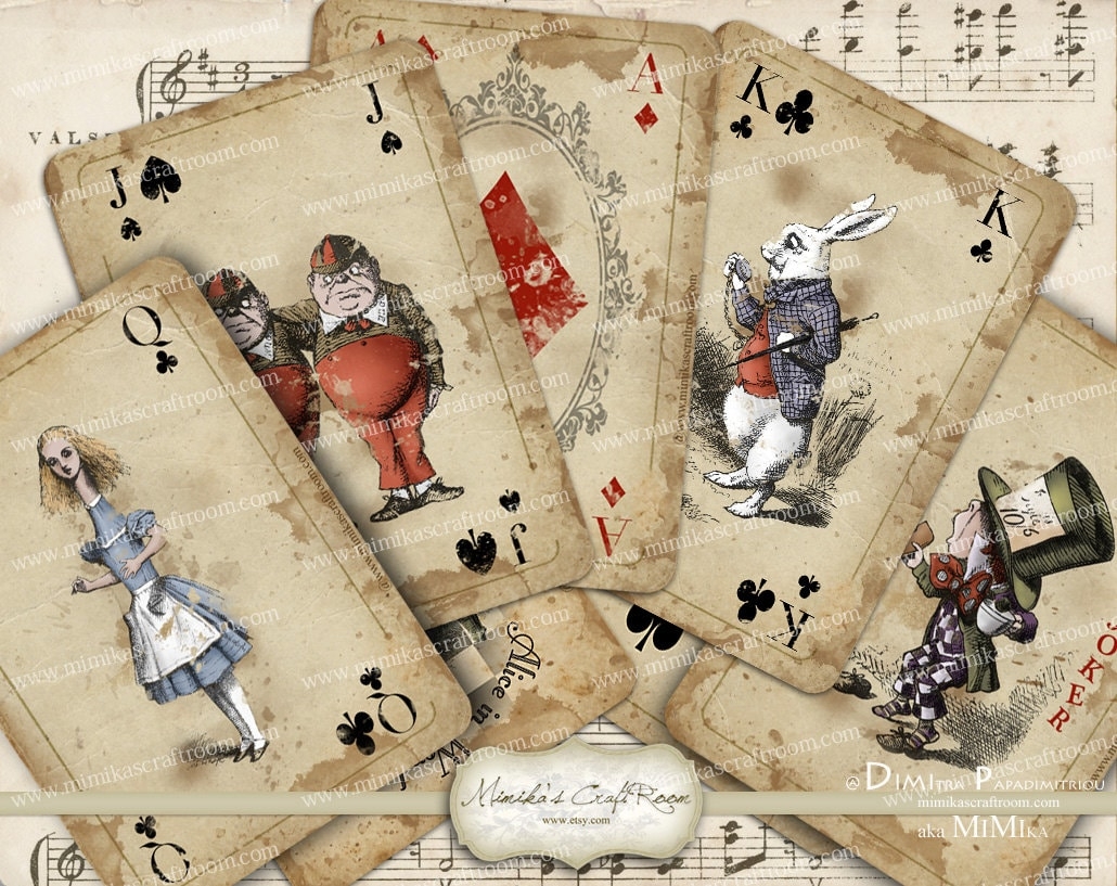 Alice In Wonderland Playing Cards Printable Digital Collage Sheet Etsy UK