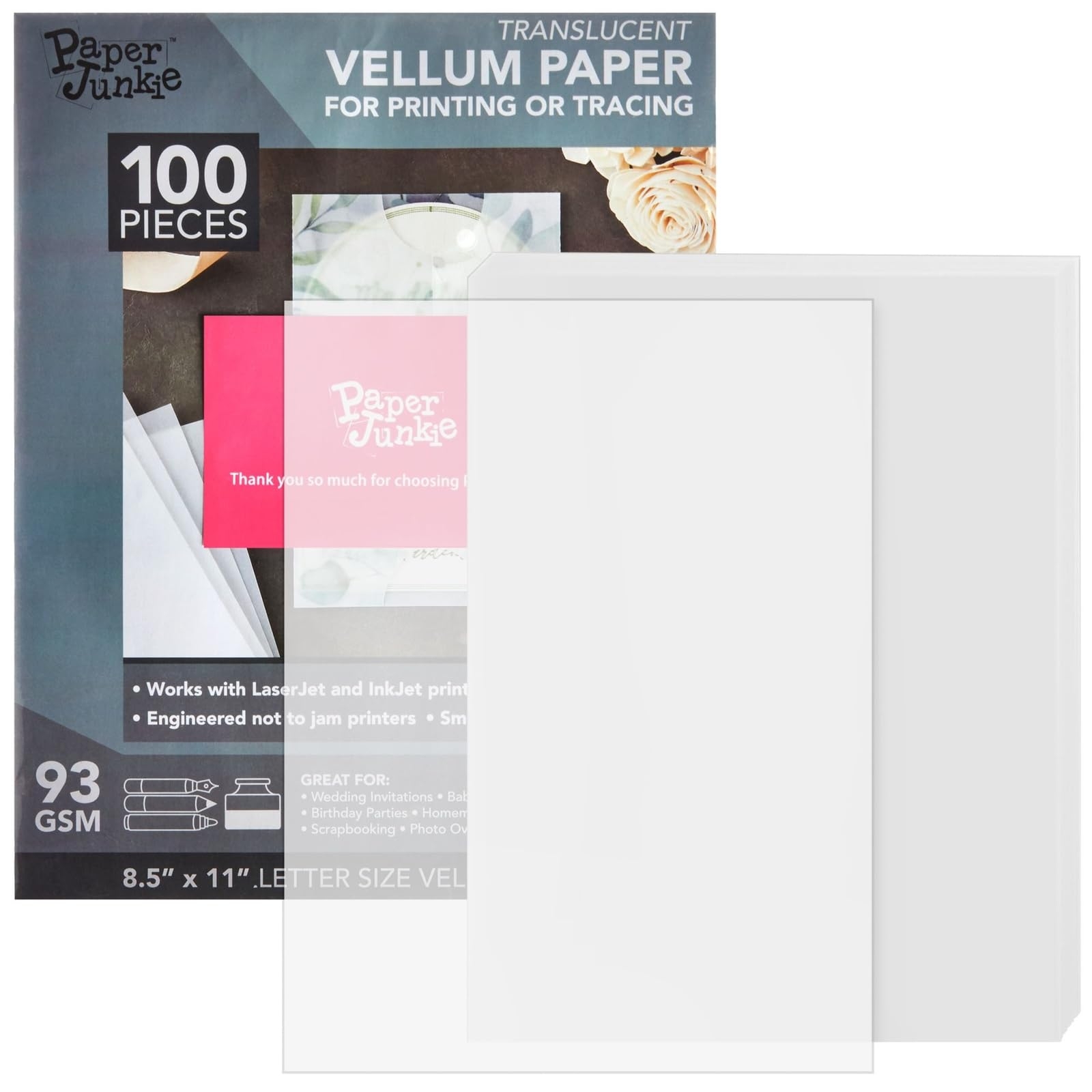 Amazon 100 Sheets 8 5 X 11 In Translucent And Printable Vellum Paper For Invitation Sketching Card Overlays 93gsm 63lb 