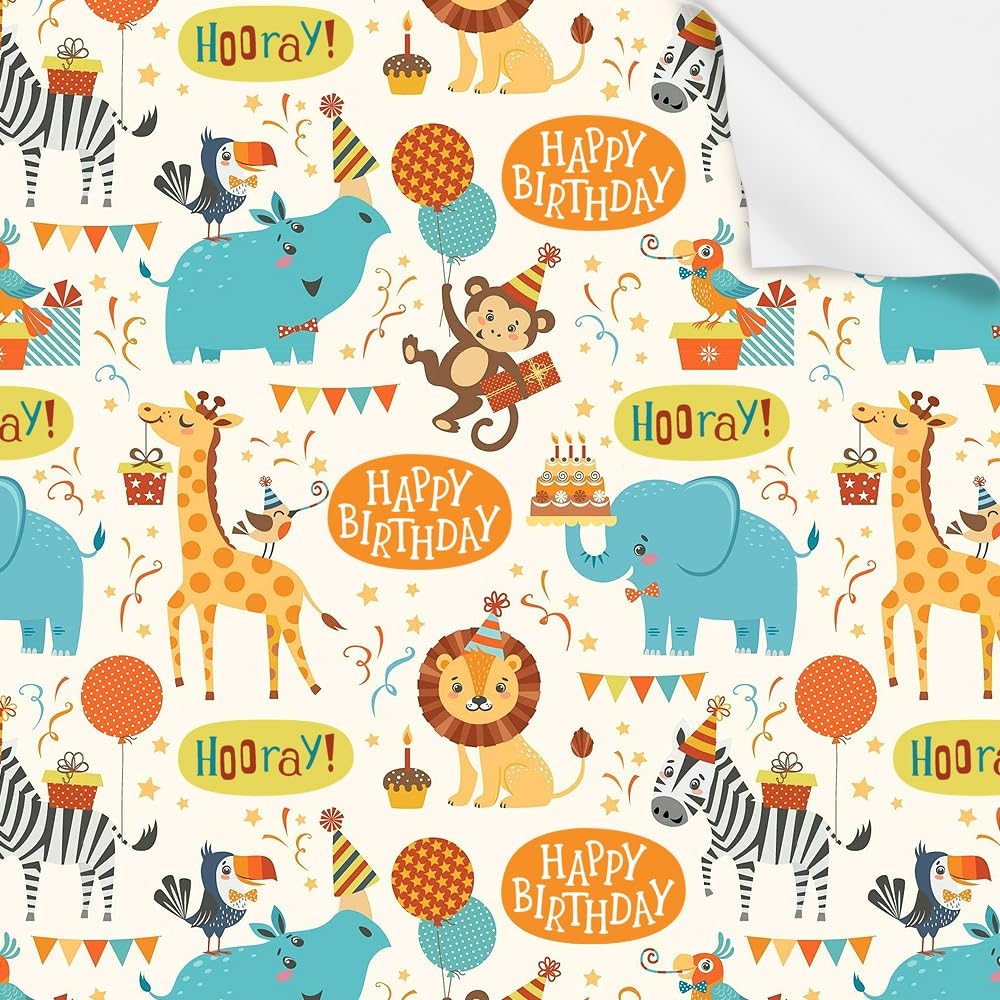 Amazon Birthday Wrapping Paper For Kids Girls Boys Animals Party Design Gift Wrap Paper For Birthday Baby Shower 4 Sheets Folded Flat 20x28 Inches Per Sheet Health Household