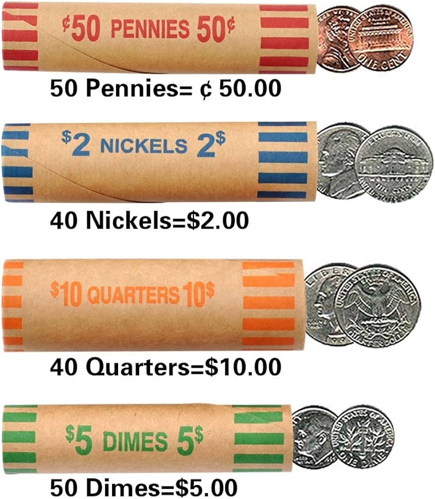 Amazon NATURALABEL 80 PCS Assorted Preformed Coin Rolls Wrappers For Quarters Pennies Nickels Dimes Office Products