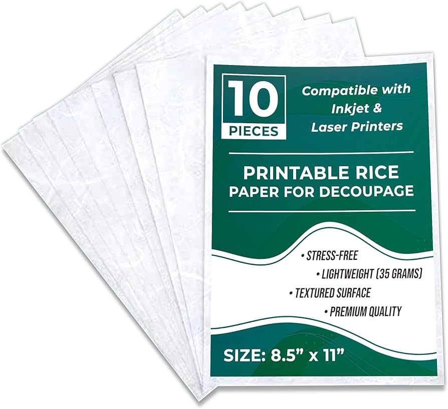 Amazon Printable Rice Paper Sheets I Decoupage Paper For Inkjet And Laser Printer I Craft Supplies I 8 5x11 30 35GSM 10 