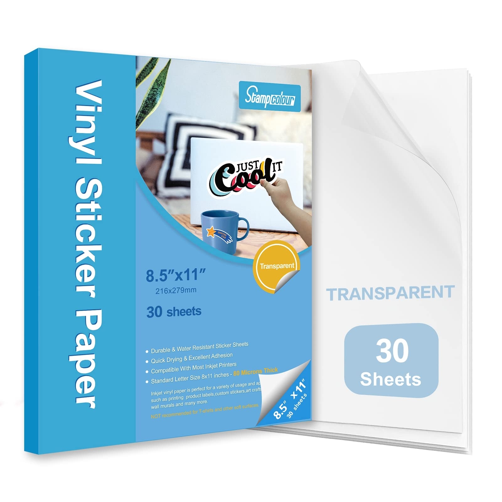 Amazon Stampcolour Printable Vinyl Sticker Paper Transparent 30 Clear Self Adhesive Sheets No Waterproof Dries Quickly Vivid Colors Decal Paper Tear Resistant for Any Epson HP Canon Sawgrass Inkjet Printer Office Products