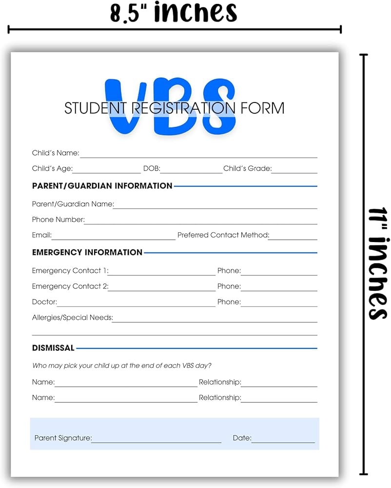 Amazon Vacation Bible School Registration Forms 50 Pk 8 5x11 Activities Certificate Themes Breaker Decorations Sign Up Sheets Adult Books Crafts Booklet Office Products