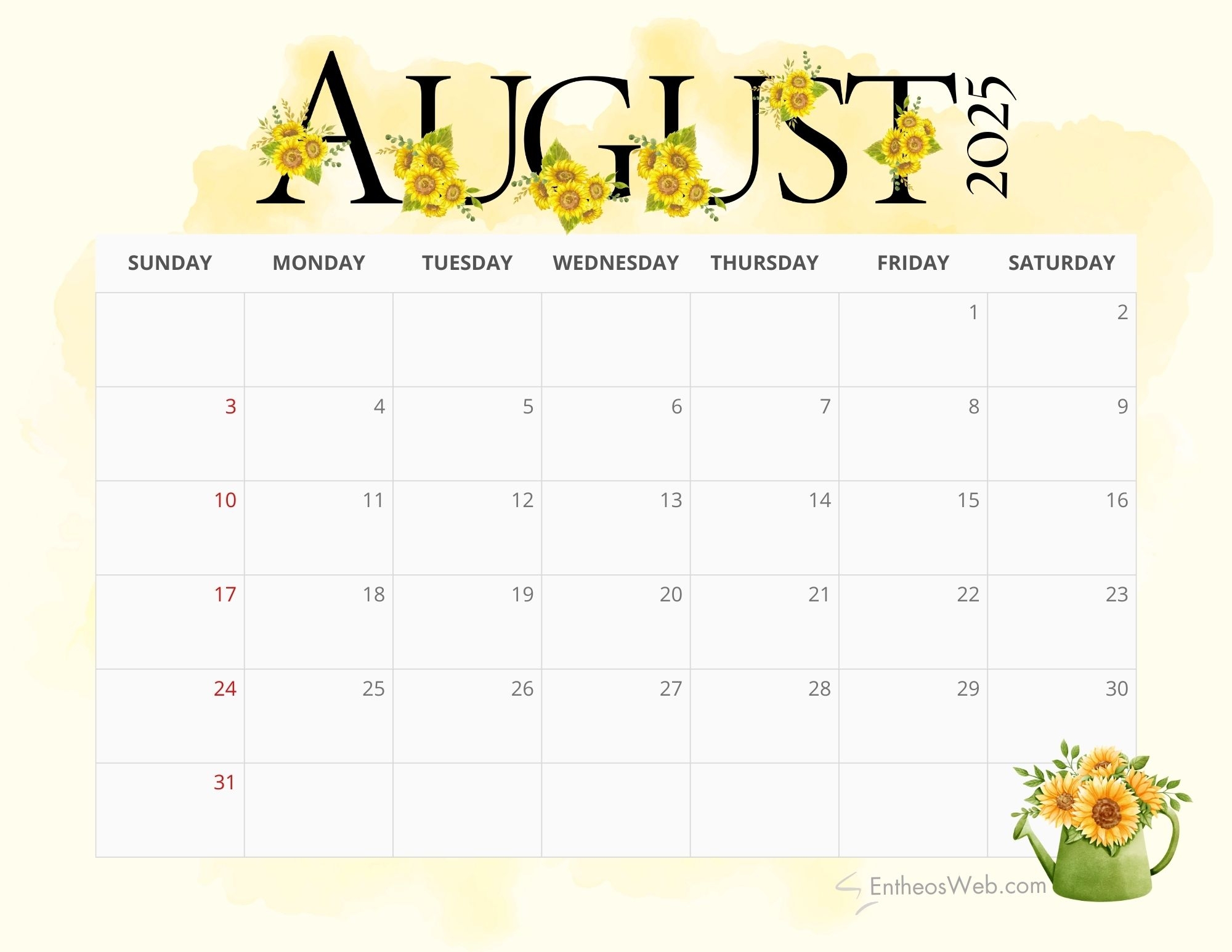 Printable Calendar 2025 August