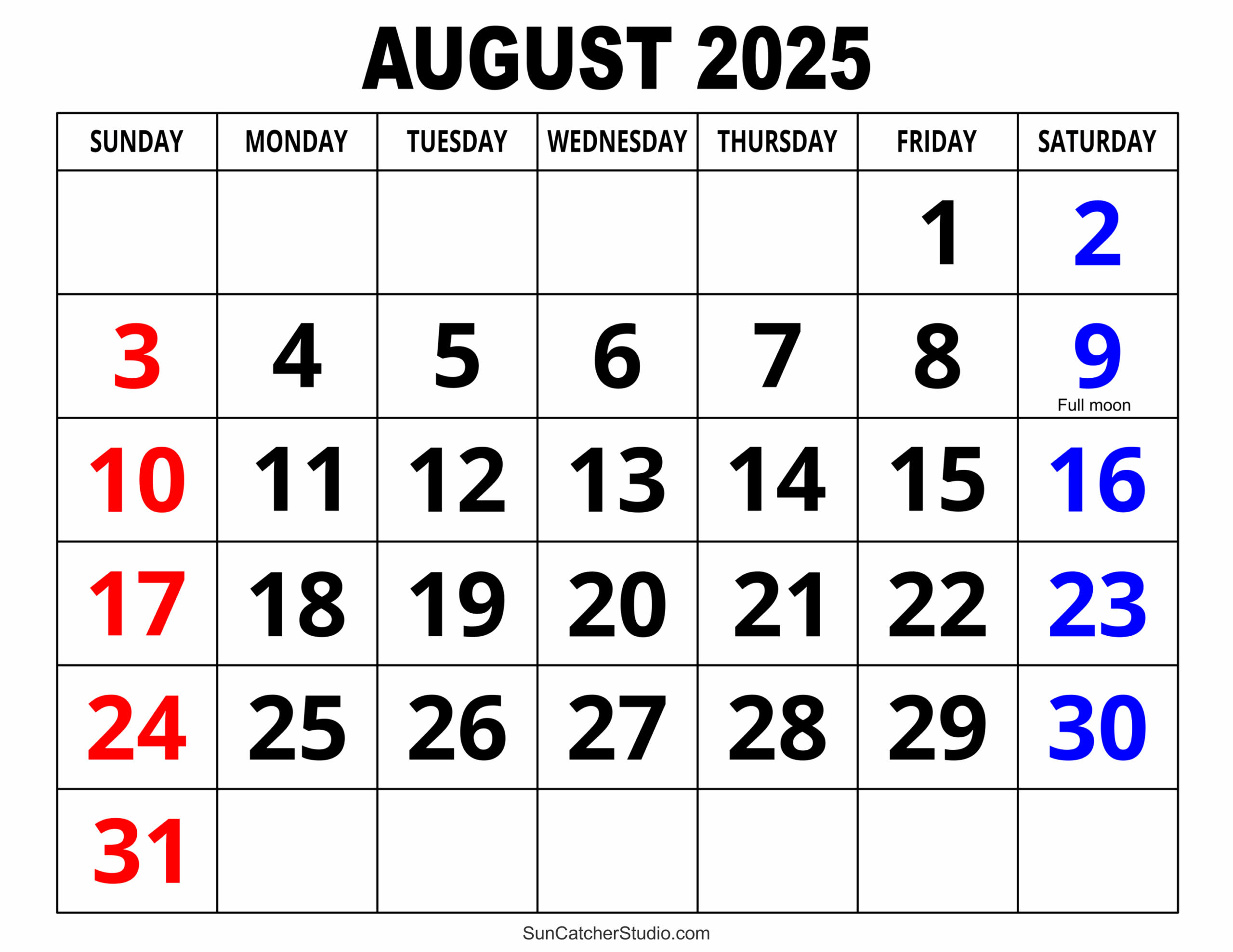 Free Printable Calendar August 2025