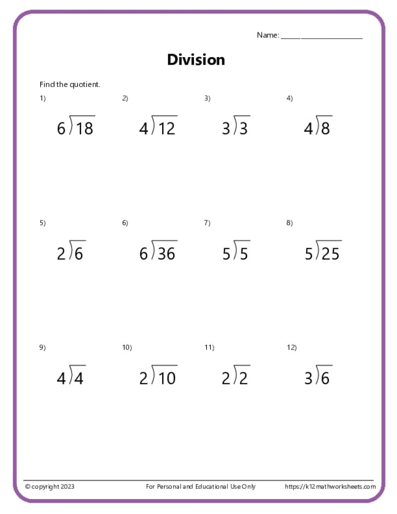 Division Worksheets Printable