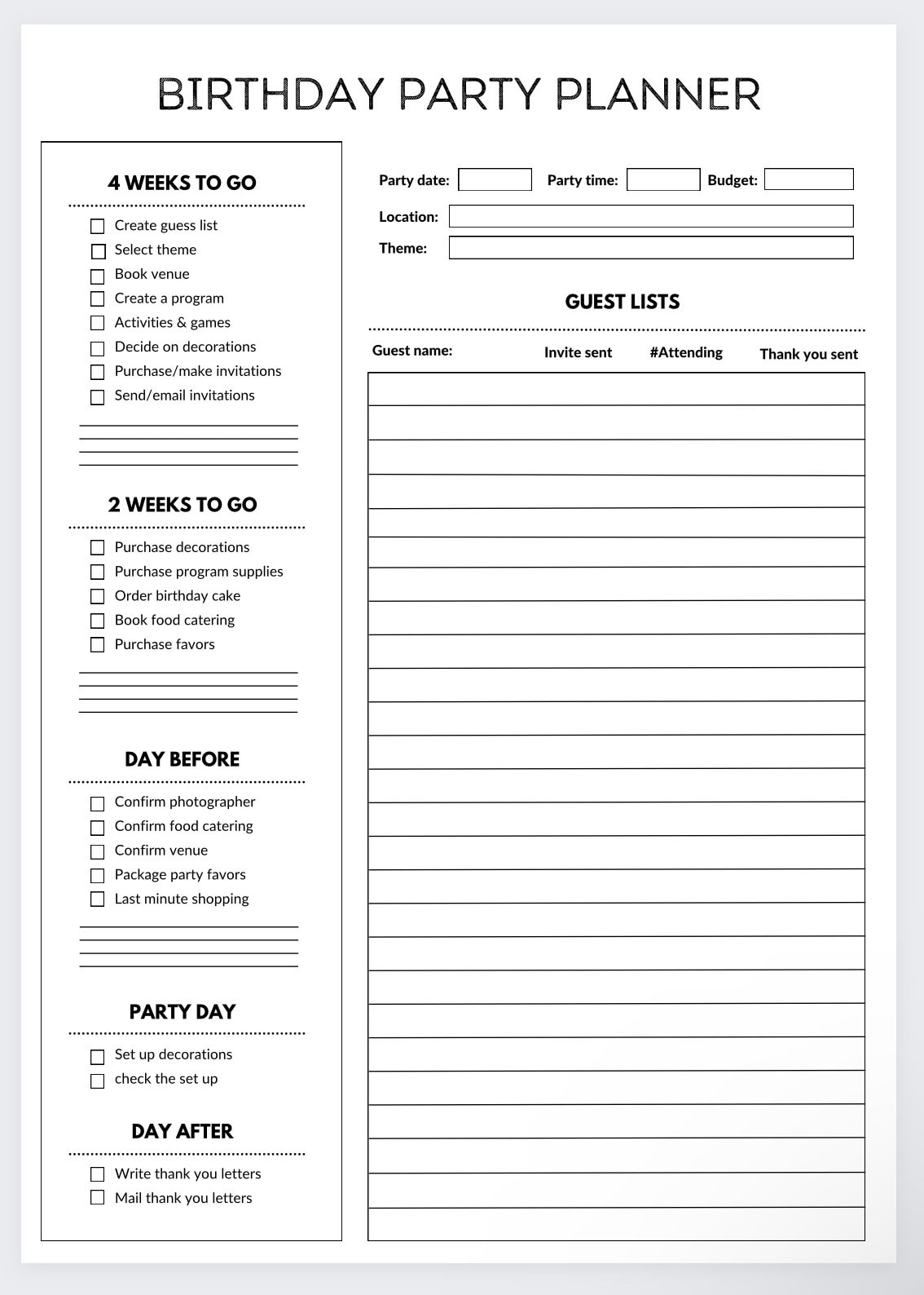 Birthday Planner party Planner event Organizer Event Planning party Checklist guest List Tracker party Planner Party Planning party List Etsy