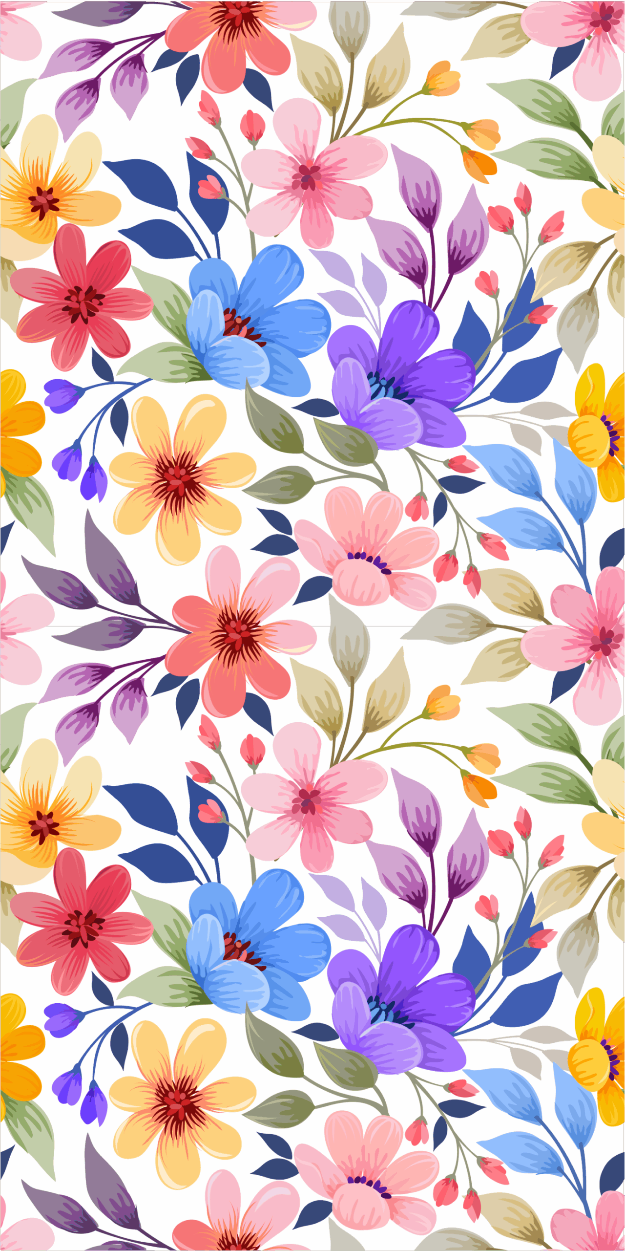 Blooming Colorful Flower Pattern Wallpaper TenStickers