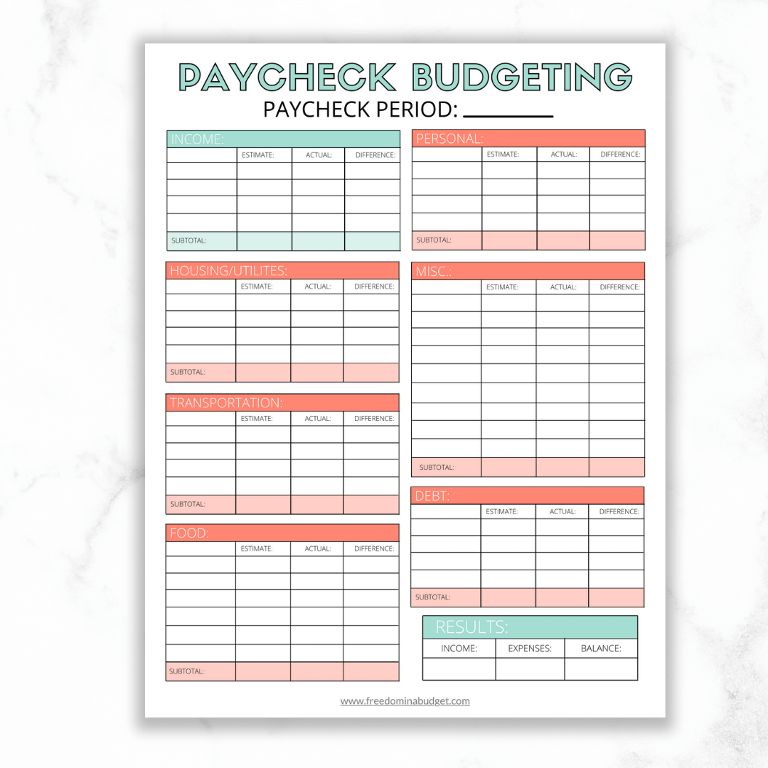 Budget By Paycheck Printable Template Freedom In A Budget