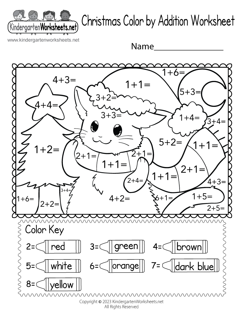 Christmas Color By Addition Worksheet Free Printable Digital PDF