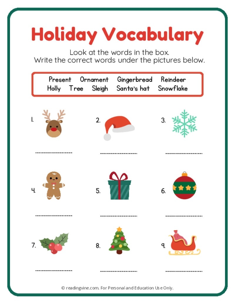 Christmas Worksheets ReadingVine