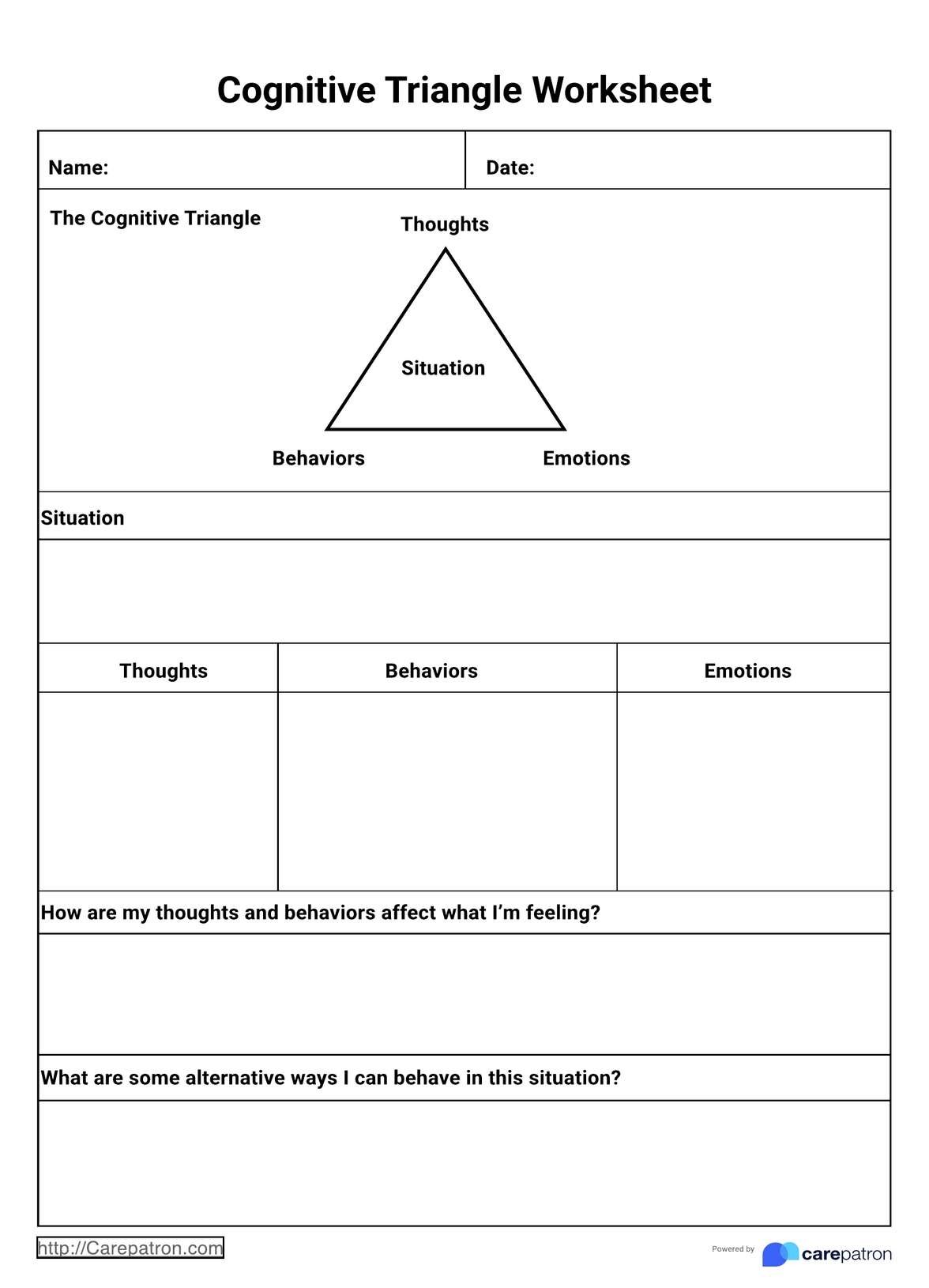 Cognitive Triangle Worksheets Example Free PDF Download