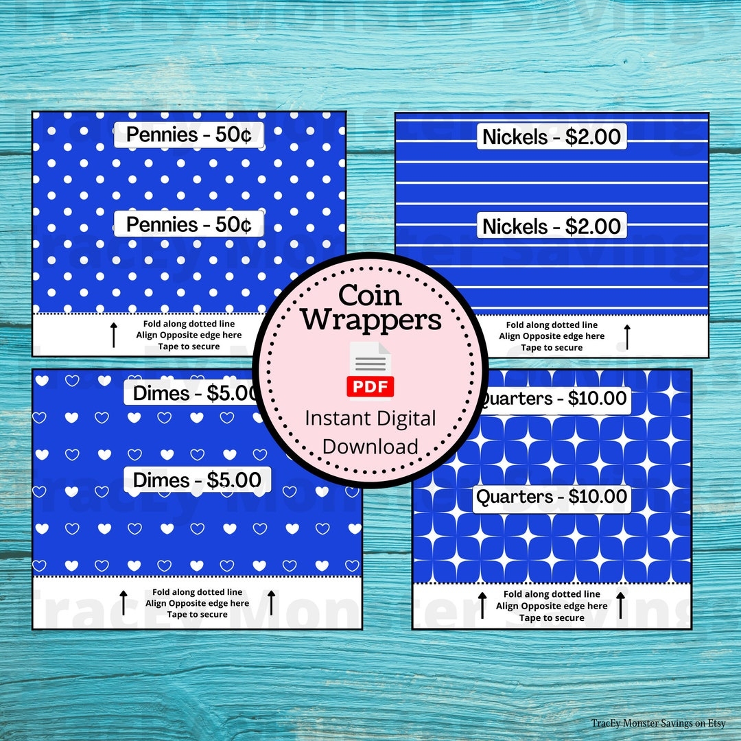 Coin Roll Wrappers For US Currency Blue Assembly Required Custom Change Wrapper Pennies Nickels Dimes Quarters Coins Etsy