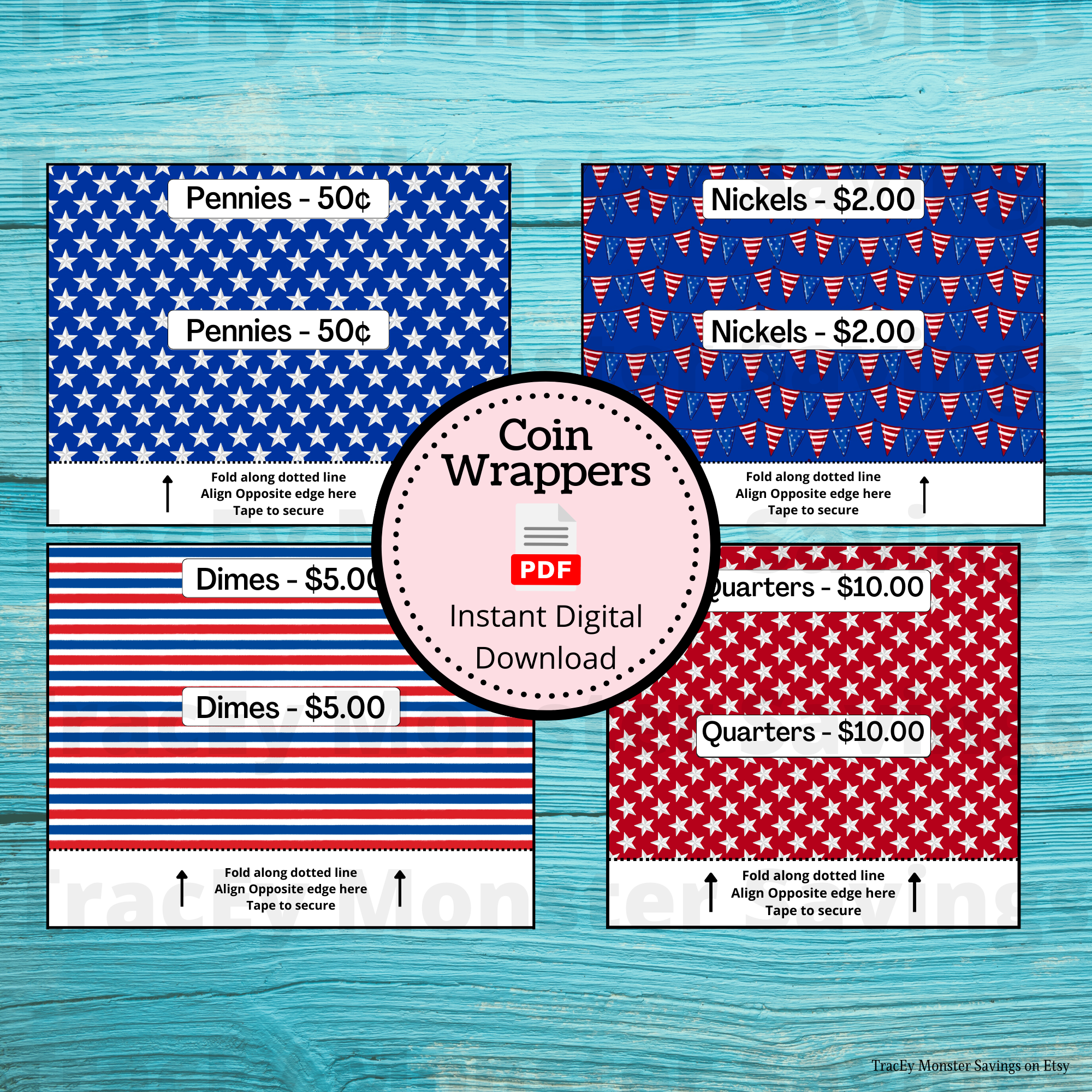 Coin Roll Wrappers For US Currency Independence Day Assembly Required Custom Change Wrapper 4th Of July July 4th Saving Money PDF Digital Printable Print From Home Payhip