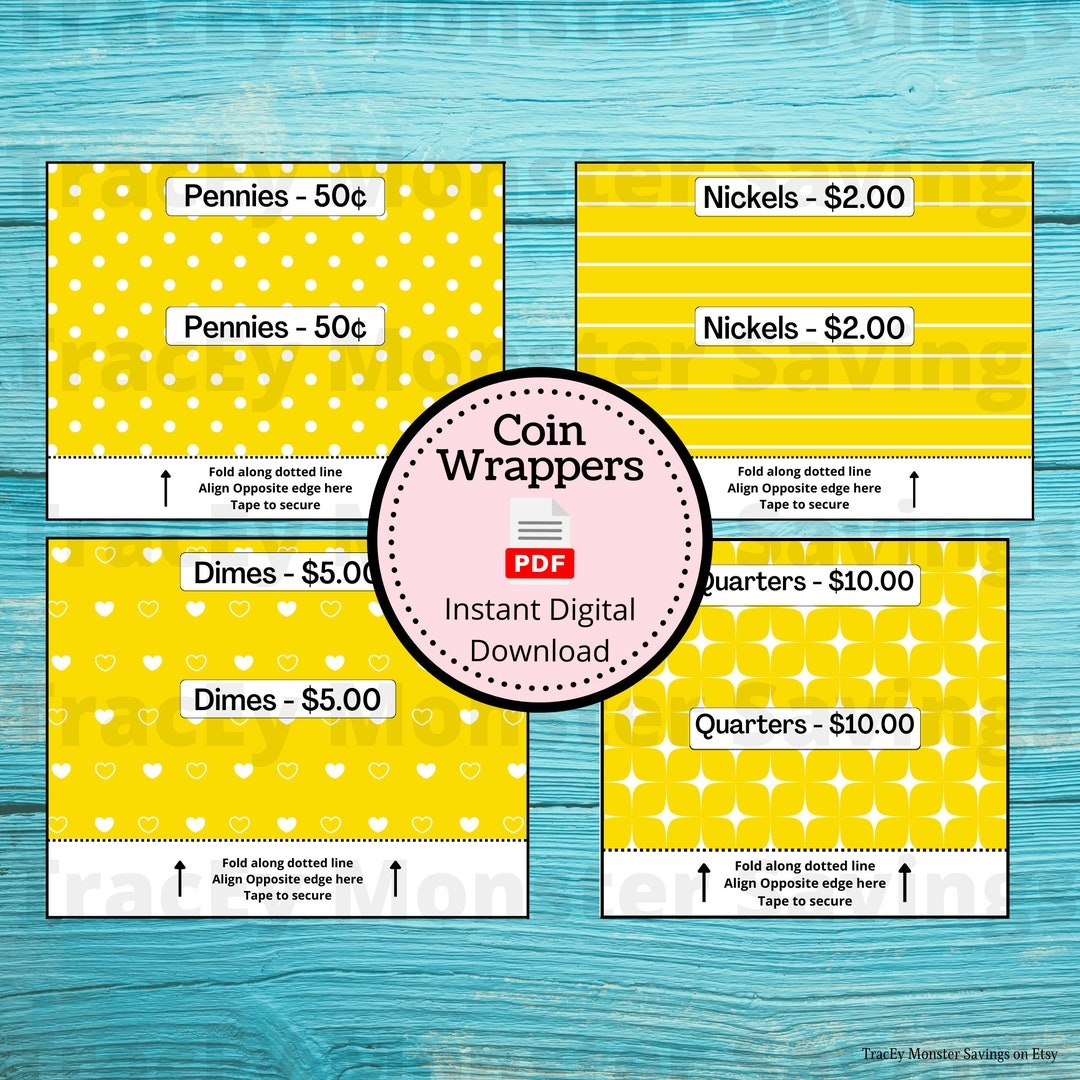 Coin Roll Wrappers For US Currency Yellow Assembly Required Custom Change Wrapper Pennies Nickels Dimes Quarters Coins Etsy