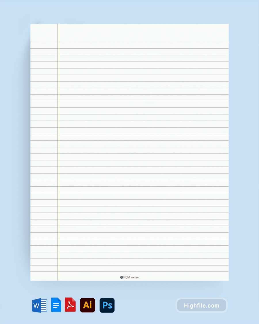College Ruled Notebook Paper Template Word PDF Google Docs Adobe Illustrator Adobe Photoshop Highfile