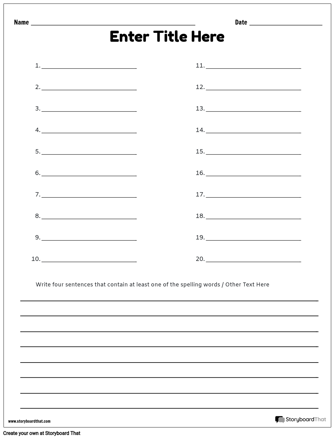 Create Free Custom Spelling Test Worksheets