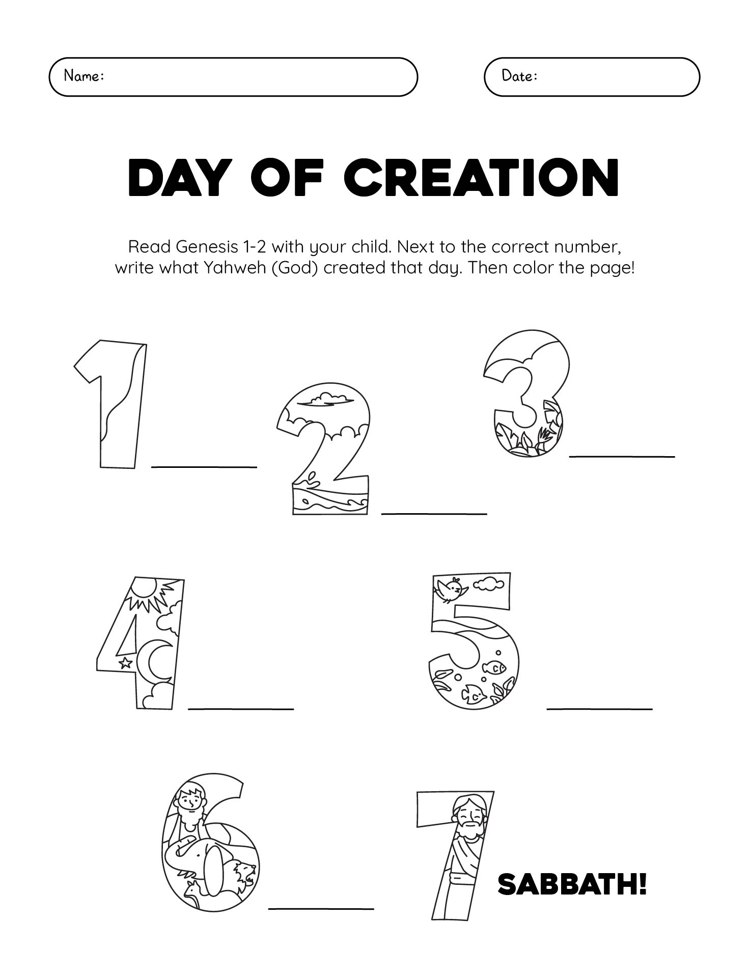 Free Printable Creation Worksheets