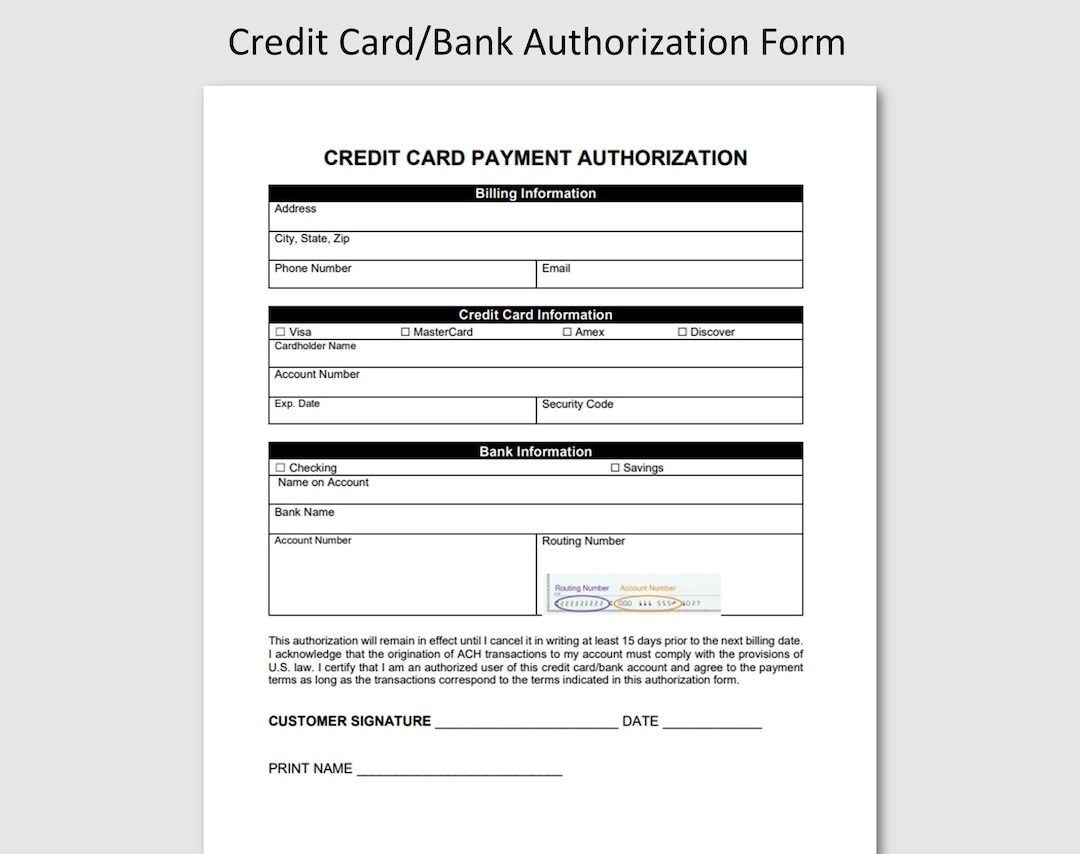 Credit Card Authorization Form PDF Word Doc Google Docs Credit Card Billing Accounts Receivable Instant Download Client Intake Form Etsy UK